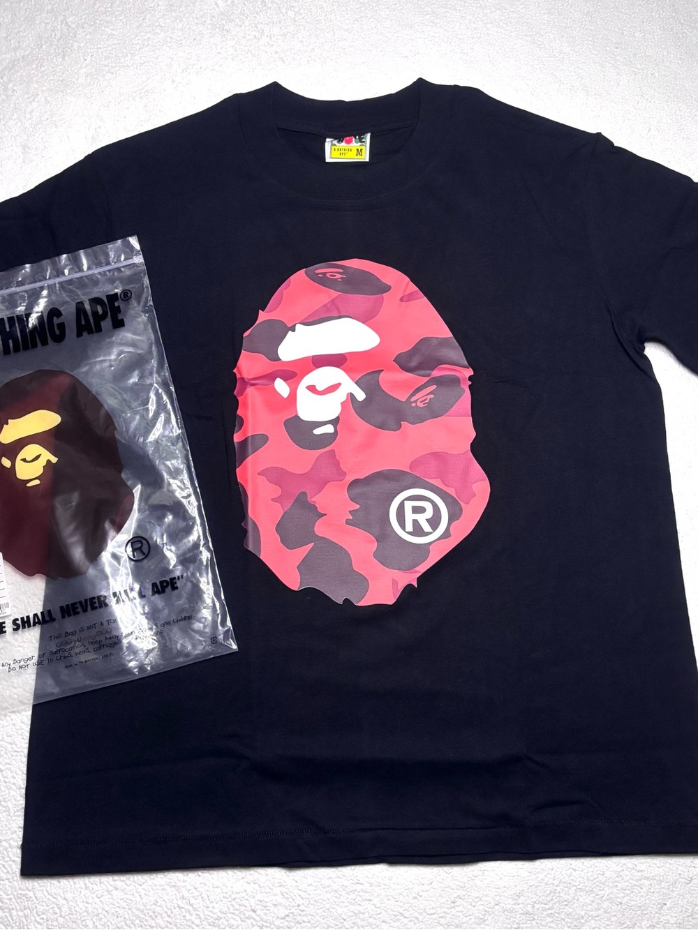 Bape Black Tee with Pink Camo Ape Head